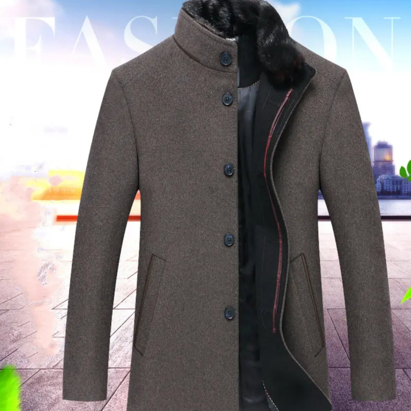 Stand Collar Woolen Coat