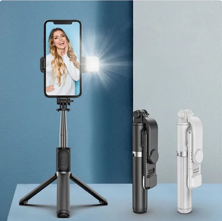 Portable Bluetooth Selfie Stick & Tripod with Fill Light for Apple Devices